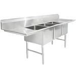 16-gauge Stainless Steel Commercial Kitchen Sink Three Compartment With 2 Drainboards Bowls