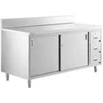 Kitchen Machine 16 Gauge Type 304 Stainless Steel Enclosed Base Sliding Door Table With Drawers And Backsplash