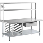 304 Stainless Steel Commercial Kitchen Work Table With Undershelf Overshelf Drawers Pot Rack Bun Pan Rack