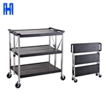 Heavebao Commercial Grade Cart Wire Rolling Cart with Handle Bar Steel Service Cart with Utility Shelf Food Storage Trolley