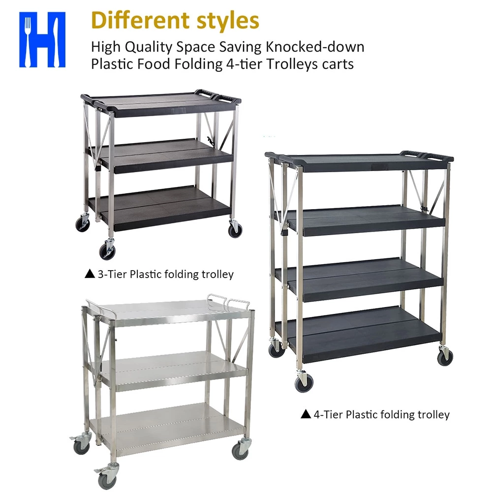 Heavebao Commercial Grade Cart Wire Rolling Cart with Handle Bar Steel Service Cart with Utility Shelf Food Storage Trolley