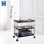 Heavebao Commercial Grade Cart Wire Rolling Cart with Handle Bar Steel Service Cart with Utility Shelf Food Storage Trolley