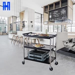 Heavebao Commercial Grade Cart Wire Rolling Cart with Handle Bar Steel Service Cart with Utility Shelf Food Storage Trolley