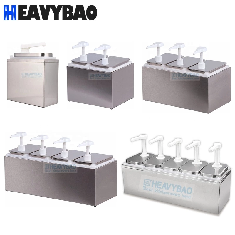 Heavybao Kitchen Condiment Pump Station Sauce Squeezer Bottle Stainless Steel Sauce Pump Dispenser