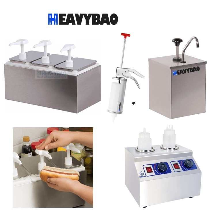 Heavybao Kitchen Condiment Pump Station Sauce Squeezer Bottle Stainless Steel Sauce Pump Dispenser