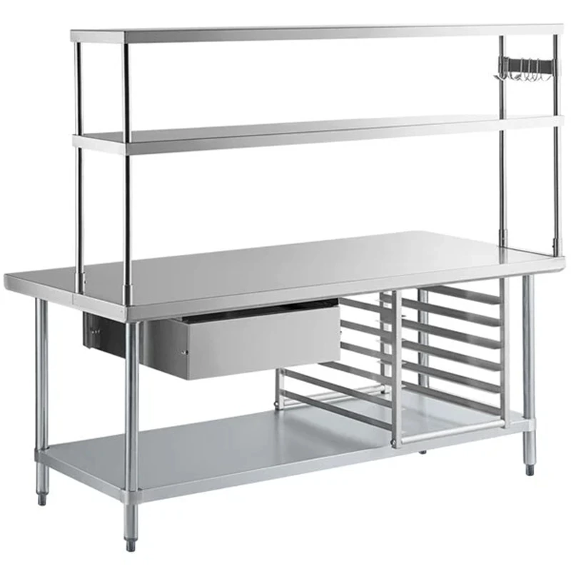 304 Stainless Steel Commercial Kitchen Work Table With Undershelf Overshelf Drawers Pot Rack Bun Pan Rack