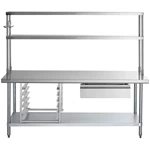 304 Stainless Steel Commercial Kitchen Work Table With Undershelf Overshelf Drawers Pot Rack Bun Pan Rack