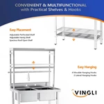 2-Compartment Commercial Sink with Shelves Over Drying Rack Underneath 304 Stainless Steel Sink Double Basin with Drain