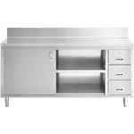 Kitchen Machine 16 Gauge Type 304 Stainless Steel Enclosed Base Sliding Door Table With Drawers And Backsplash