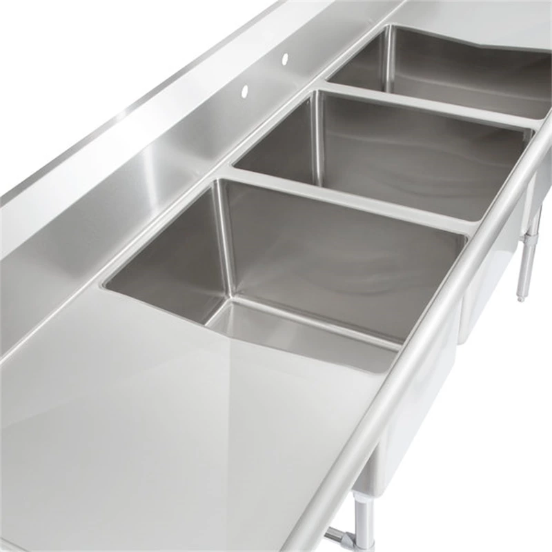 16-gauge Stainless Steel Commercial Kitchen Sink Three Compartment With 2 Drainboards Bowls