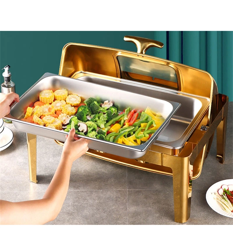 9 Liter Stainless Steel Gold Color Food Warmer New Condition Chaffing Dishes Buffet Catering Set For Restaurant Use