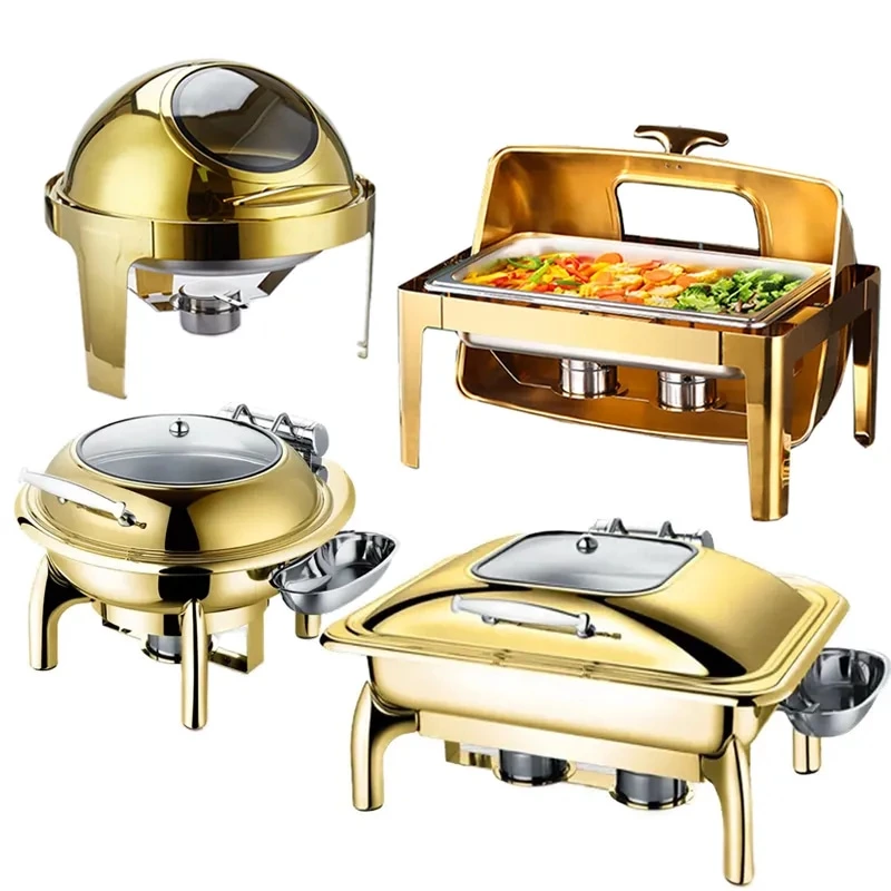 Luxury Stainless Steel Chafer Buffet Stove Gold Food Warmer Hot Food Chaffing Dish Catering Serving Kitchen Machines