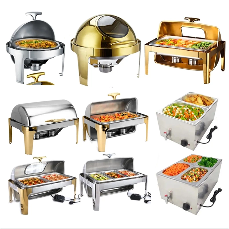 Luxury Stainless Steel Chafer Buffet Stove Gold Food Warmer Hot Food Chaffing Dish Catering Serving Kitchen Machines