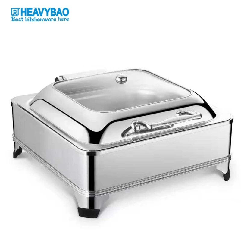 High-class Stainless Steel Square Buffet Equipment Square Shape Chaf Dish With Show Window For Kitchen Use