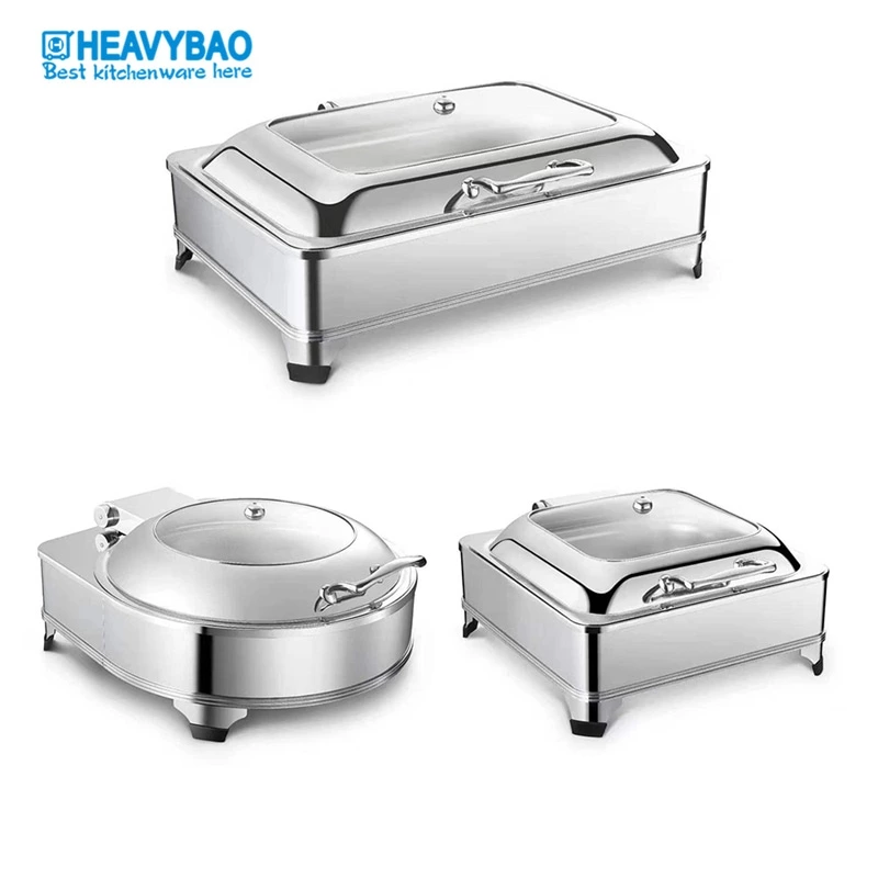 High-class Stainless Steel Square Buffet Equipment Square Shape Chaf Dish With Show Window For Kitchen Use