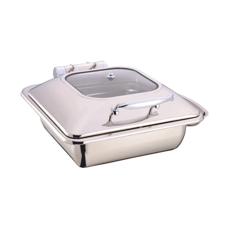 High-class Stainless Steel Square Buffet Equipment Square Shape Chaf Dish With Show Window For Kitchen Use