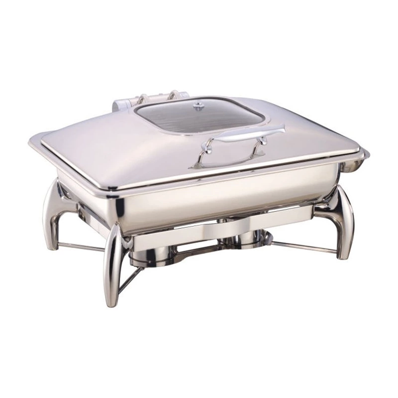 High-class Stainless Steel Square Buffet Equipment Square Shape Chaf Dish With Show Window For Kitchen Use