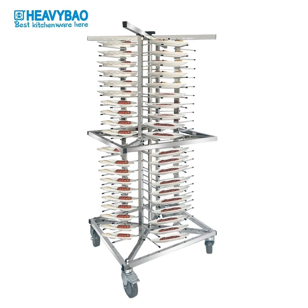 Heavybao Stainless Steel Mobile Plate Rack Trolley Cart Dish Plate Storage for 80 Pcs Kitchen Machine Tool