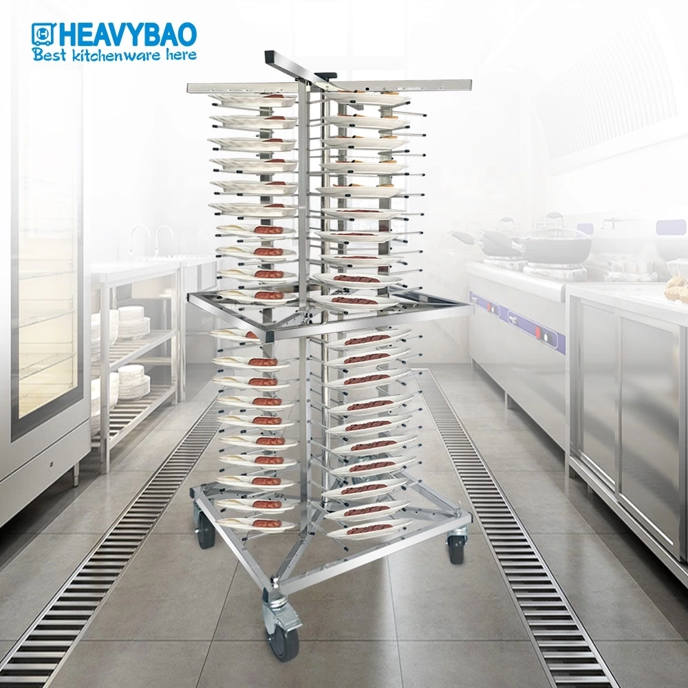 Heavybao Stainless Steel Mobile Plate Rack Trolley Cart Dish Plate Storage for 80 Pcs Kitchen Machine Tool