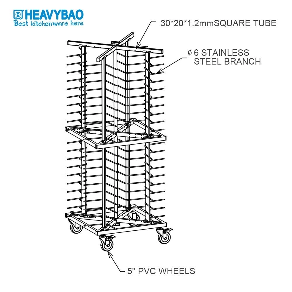 Heavybao Stainless Steel Mobile Plate Rack Trolley Cart Dish Plate Storage for 80 Pcs Kitchen Machine Tool