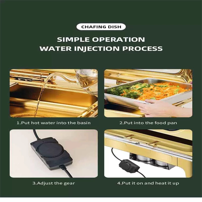 Gold Food Warmer Heavy Duty Chafing Dish With Diamond Cover Lid Holder For Hotel & Restaurant Supplies Kitchen Machines