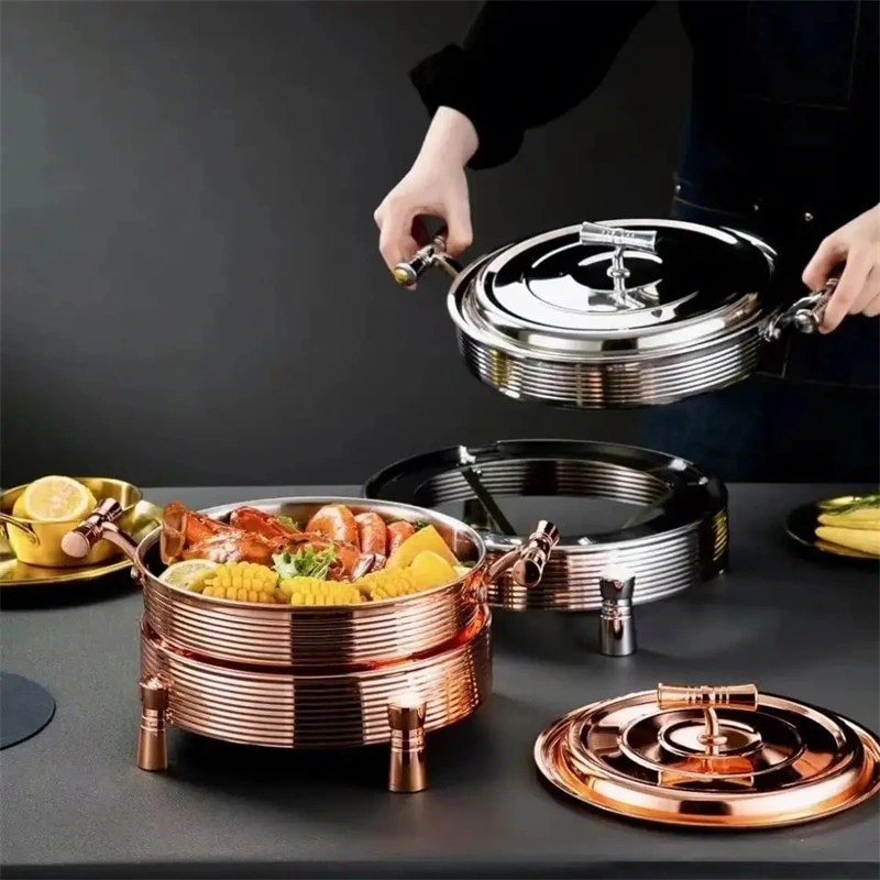 Heavybao Round Stainless Steel Chafing Dish Buffet Equipment Hot Pot Alcohol Stove Food Warmer For Hotel Restaurant Catering