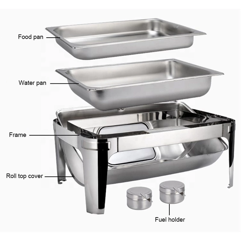 Commercial Stainless Steel Roll Top Chafing Dish with Alcohol Heater Used for Buffet Food Warmer for Restaurants Hotels