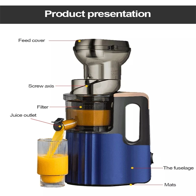 Slow Juicer Screw Cold-press Masticating Juice Extractor Filter Free Electric Juicer Machine For Fruit & Vegetable