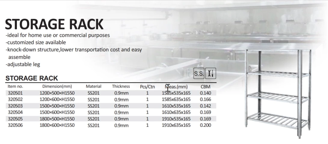 New Design Stainless Steel Square Ladder Type Storage Rack Hotel Kitchen Work Bench Food Rack Shelf Kitchen Machines