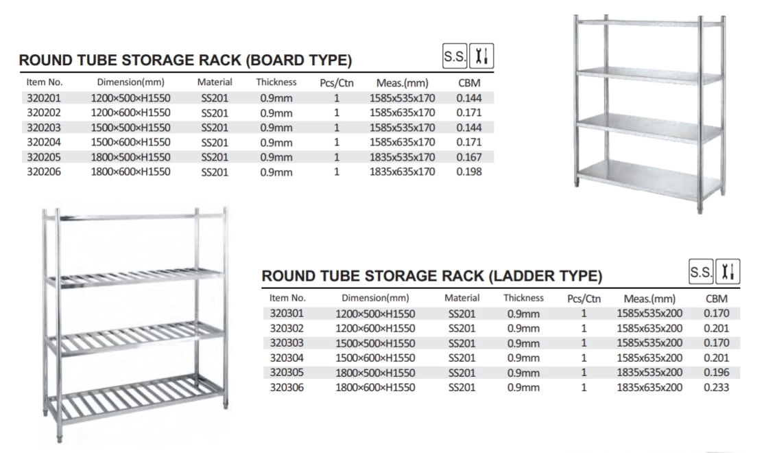 New Design Stainless Steel Square Ladder Type Storage Rack Hotel Kitchen Work Bench Food Rack Shelf Kitchen Machines