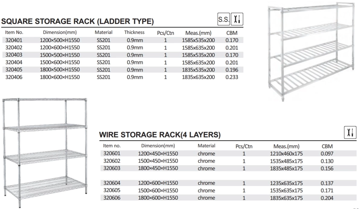 New Design Stainless Steel Square Ladder Type Storage Rack Hotel Kitchen Work Bench Food Rack Shelf Kitchen Machines