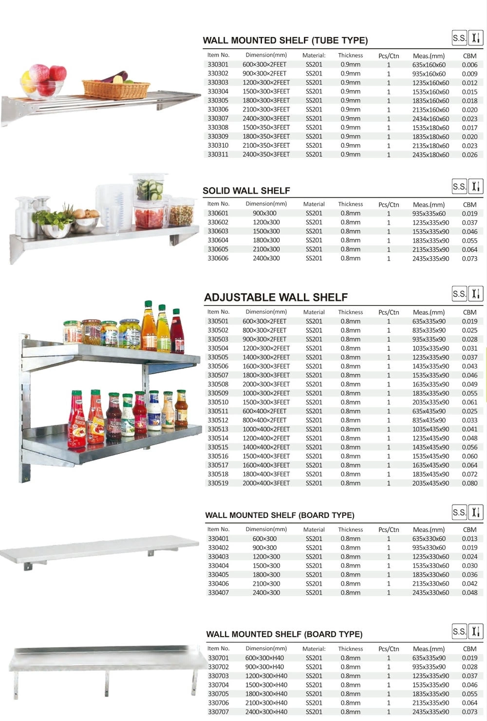 Commercial Restaurant Stainless Steel Floating Kitchen Wall Mounted Shelf High Productivity for Catering Equipment