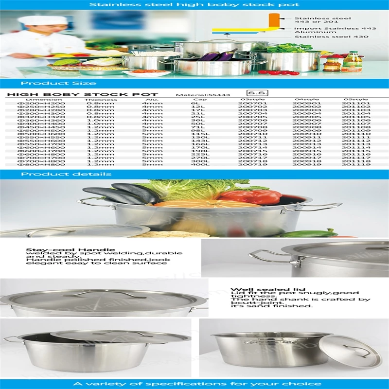 Low Body High Quality Kitchen Use Stainless Steel Stock Pot Cookware Pot