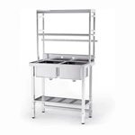 2-Compartment Commercial Sink with Shelves Over Drying Rack Underneath 304 Stainless Steel Sink Double Basin with Drain