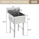 Commercial Stainless Steel Sink 1 Compartment Prep & Utility Sink With  Bowl For Bar, Restaurant, Kitchen, Hotel And Home