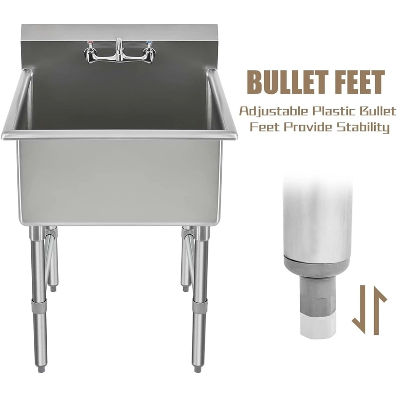 Commercial Stainless Steel Sink 1 Compartment Prep & Utility Sink With  Bowl For Bar, Restaurant, Kitchen, Hotel And Home