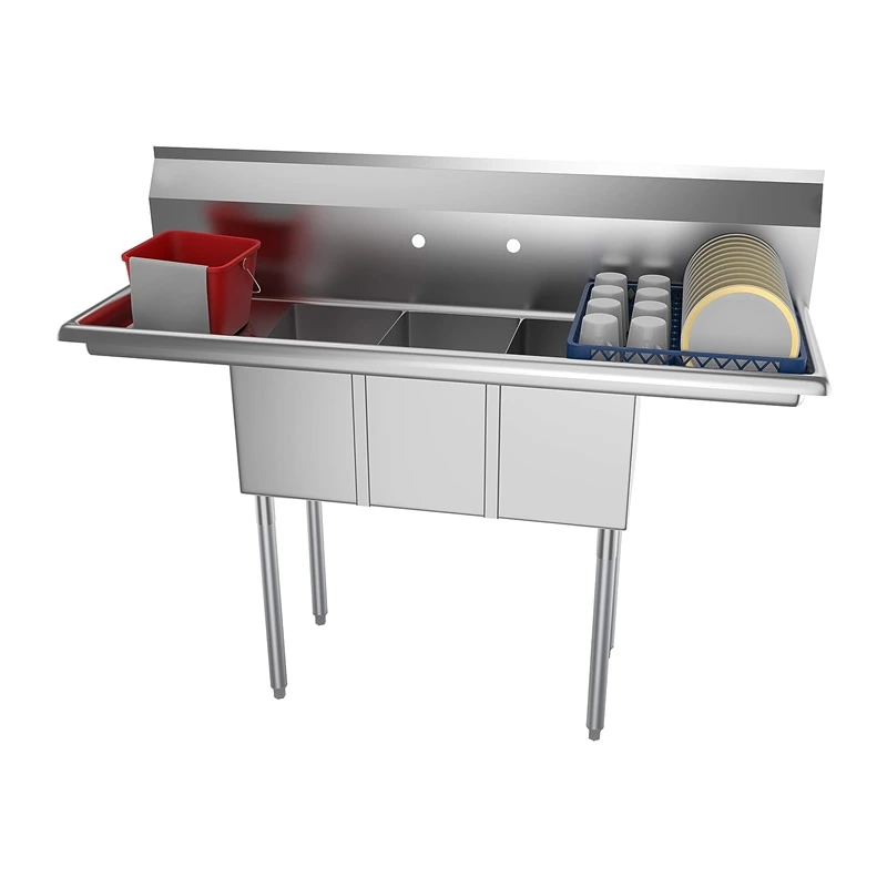 Compartment Stainless Steel NSF Commercial Kitchen Sink with Right and Left Drainboards Utility Restaurant Sink