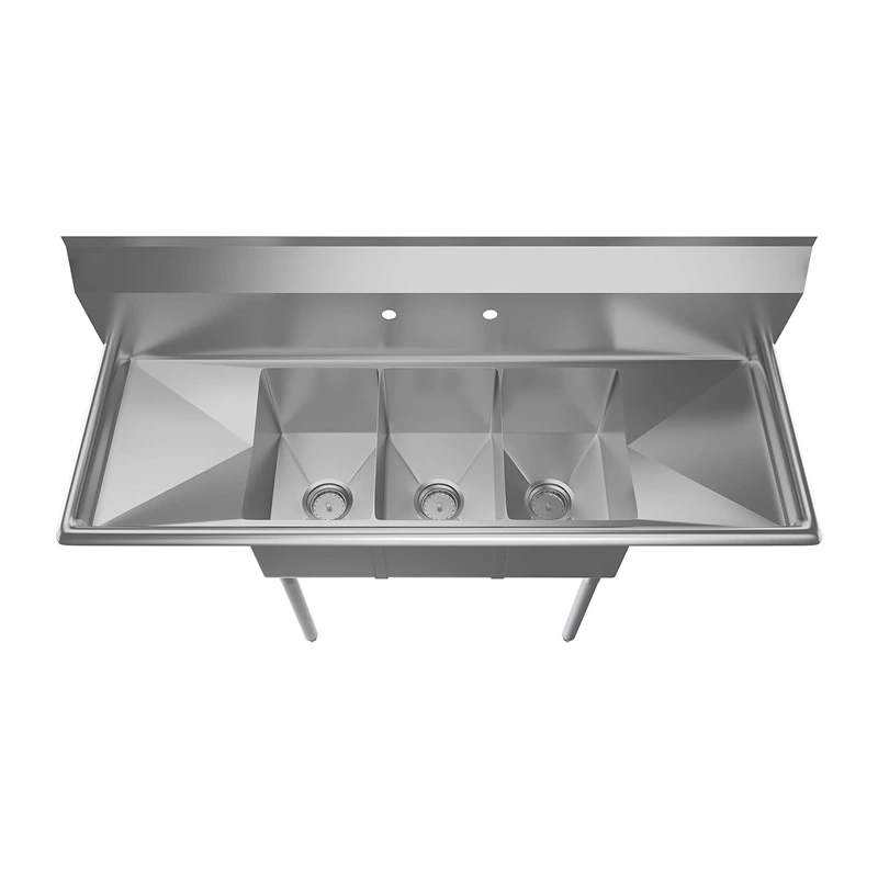 Compartment Stainless Steel NSF Commercial Kitchen Sink with Right and Left Drainboards Utility Restaurant Sink