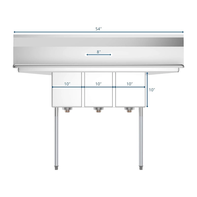 Compartment Stainless Steel NSF Commercial Kitchen Sink with Right and Left Drainboards Utility Restaurant Sink