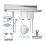 Compartment Stainless Steel NSF Commercial Kitchen Sink with Right and Left Drainboards Utility Restaurant Sink