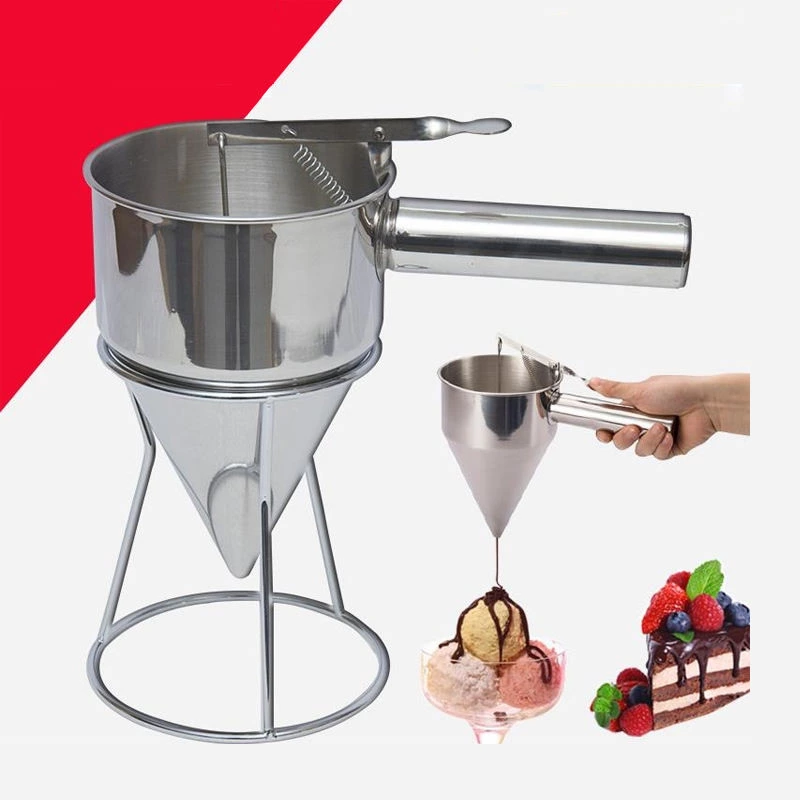 Stainless Steel Kitchen Pancake Filter Cake Tools Pancake Batter Dispenser With Handle Stainless Steel Funnel