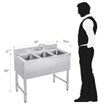 Heavybao 3 Compartment Under Bar Sink - Nsf Commercial Freestanding Bar Sink With Bowls Hotels Bars Restaurants, Kitchens Sink