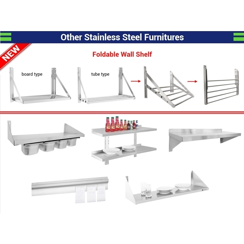 Commercial Restaurant Stainless Steel Floating Kitchen Wall Mounted Shelf High Productivity for Catering Equipment