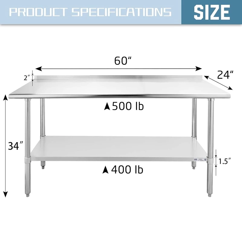 Sinkstables H Stainless Steel Table For Prep Work 24 X 60 Inches Nsf Duty Table With Undershelf And Backsplash