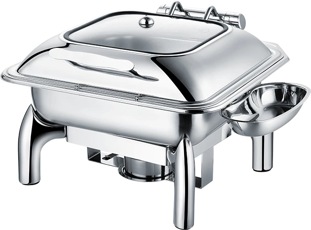 Restaurant High Quality Glass Lid Hydraulic Induction Chafer Chafing Dish Used Food Buffet Set Commercial Food Warmer