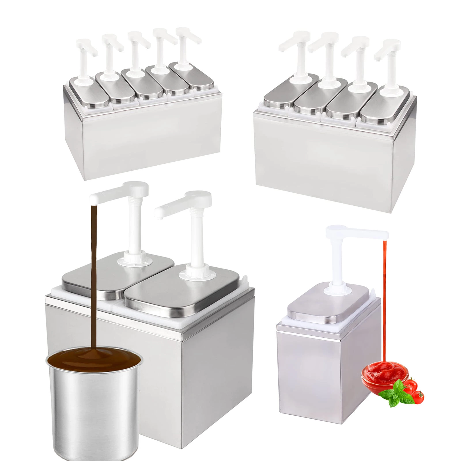 Commercial 3 Bucket Stainless steel Table Top Ketchup Dispenser Multi Condiment Pump Gun Sauce Dispenser