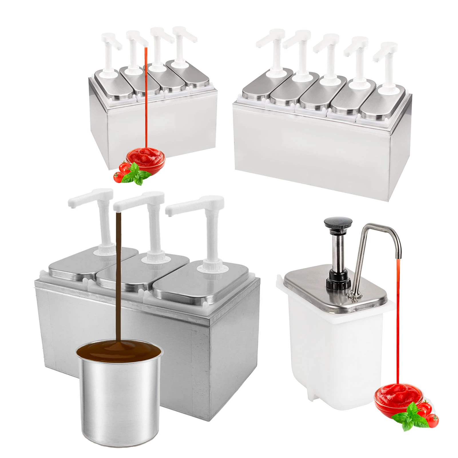 Commercial 3 Bucket Stainless steel Table Top Ketchup Dispenser Multi Condiment Pump Gun Sauce Dispenser