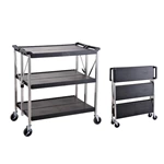 Commercial Grade Cart Wire Rolling Cart with Handle Bar Steel Service Cart with Utility Shelf Food Storage Trolley