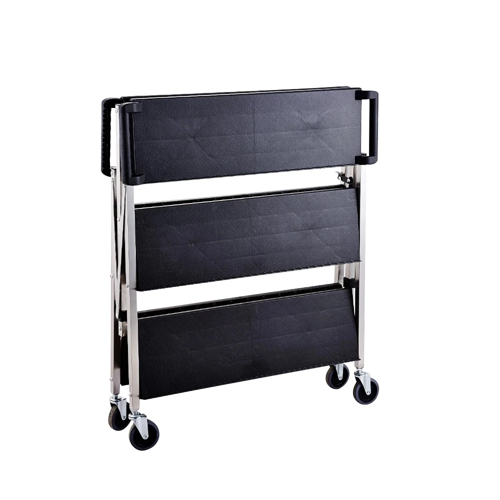 Commercial Grade Cart Wire Rolling Cart with Handle Bar Steel Service Cart with Utility Shelf Food Storage Trolley