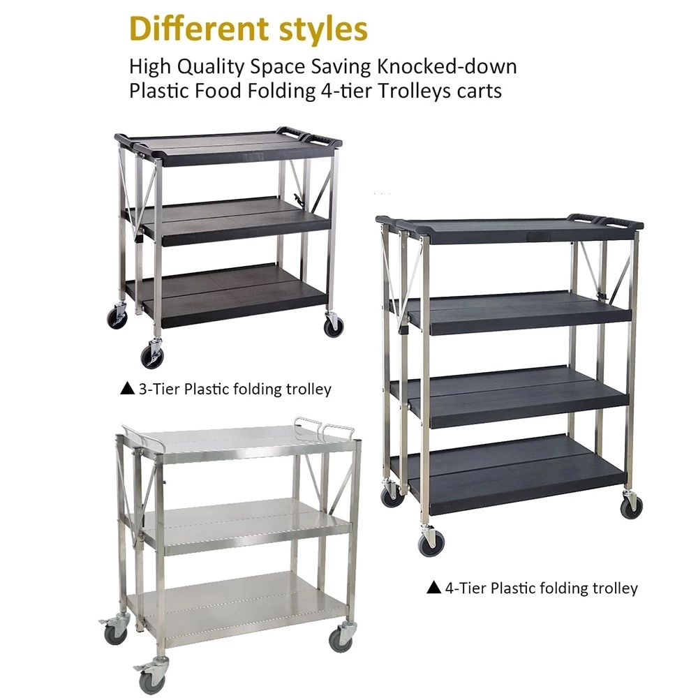 Commercial Grade Cart Wire Rolling Cart with Handle Bar Steel Service Cart with Utility Shelf Food Storage Trolley